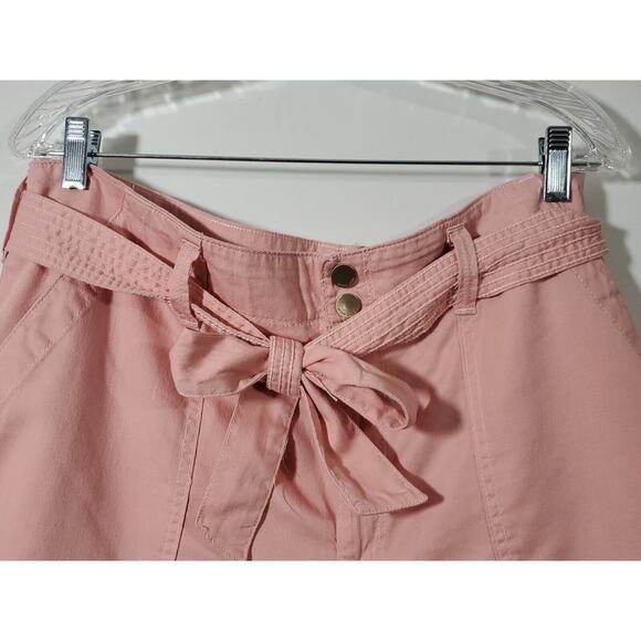 Seven7 Jeans Peachy Pink Crop Wide Leg Pants Size 16 Belted Button Zip Closure - Picture 2 of 10